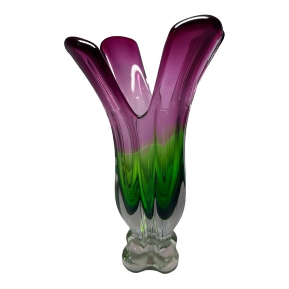 Vintage Mid Century Venetian Art Glass Watermelon Tourmaline Hand Blown Vase